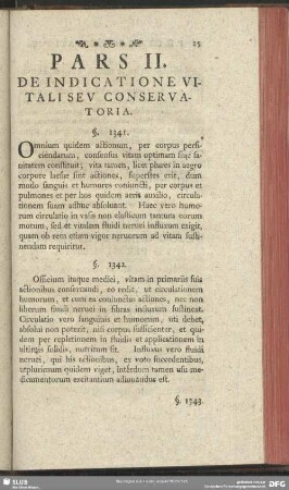 Pars II. De Indicatione Vitali Seu Conservatoria