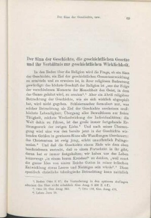 Der Sinn der Geschichte, die geschichtlichen Gesetze und ihr Verhältnis zur geschichtlichen Wirklichkeit.