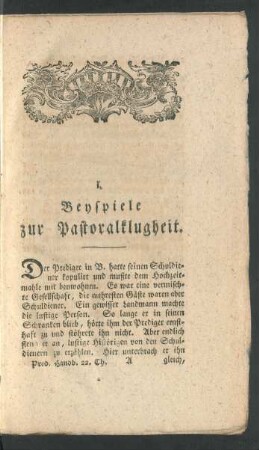 I. Beyspiele zur Pastoralklugheit