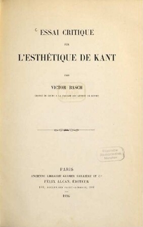 Essai critique sur l'esthétique de Kant