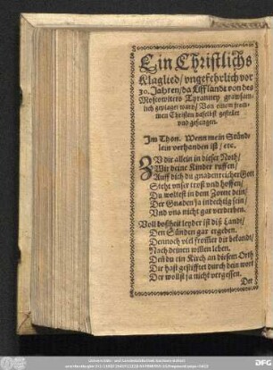 Ein Christliches Klaglied/ ...