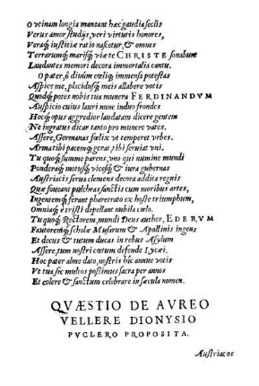 Quaestio De Aureo Vellere Dionysio Puclereo Proposita