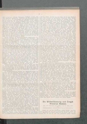 ¬Die¬ Weltanschauung und Tragik Friedrich Hebbels : zum 100. Geburtstag des Dichters am 18. März 1913 ; [Fortsetzung]