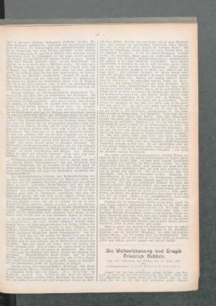 ¬Die¬ Weltanschauung und Tragik Friedrich Hebbels : zum 100. Geburtstag des Dichters am 18. März 1913 ; [Fortsetzung]