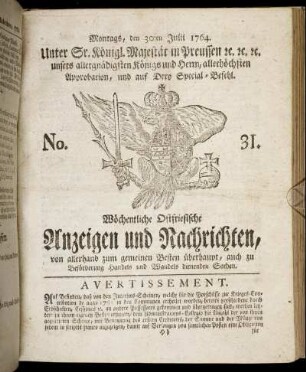No. 31. Montags, den 30ten Julii 1764.