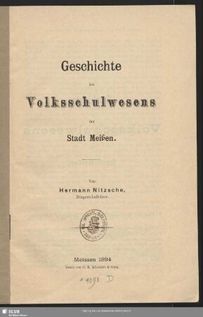 Geschichte des Volksschulwesens der Stadt Meißen