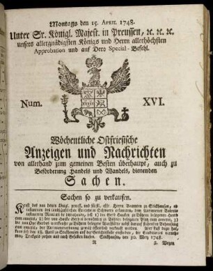 Num. XVI. Montags den 15. April 1748.