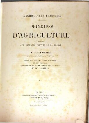 Principes d'agriculture, appliqués aux diverses parties de la France : l'agriculture française