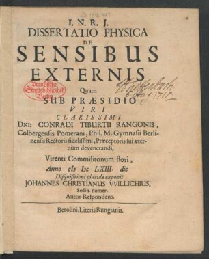 Dissertatio Physica De Sensibus Externis