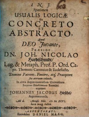 Specimen usualis logicae, de concreto et abstracto