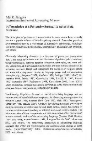 Differentiation as a persuative strategy in advertising discourse