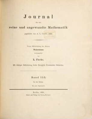 Journal für die reine und angewandte Mathematik. 115. 1895
