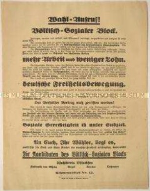 Antisemitisch-antikapitalistischer Wahlaufruf des Völkisch-Sozialen Blocks an die Arbeiter für den Wahlkreis Ostsachsen zur Reichstagswahl Mai 1924