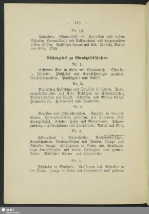 Küchenzettel zu Abendgesellschaften