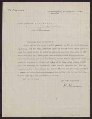 Schreiben an Hermann Muthesius (Brief)