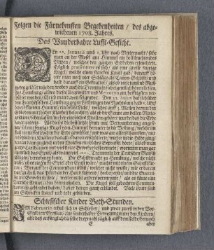 Folgen die Fürnehmsten Begebenheiten / des abgewichenen 1708. Jahres.