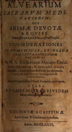 Galli Müller Alvearium Sacrarum meditationum