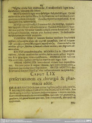 Caput LIX praeservationem ex chirurgiâ & pharmaciâ addit