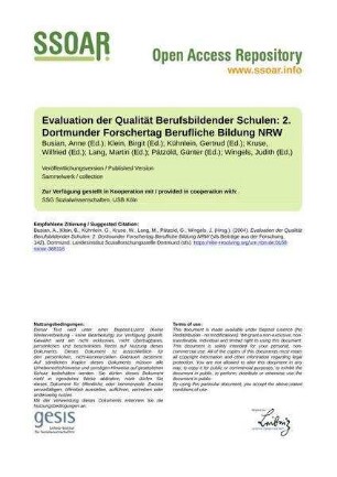 Evaluation der Qualität Berufsbildender Schulen: 2. Dortmunder Forschertag Berufliche Bildung NRW