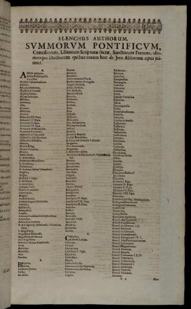 Elenchus Authorum, Summorum Pontificum [...]
