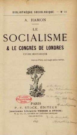 Le socialisme & le congrès de Londres : étude historique
