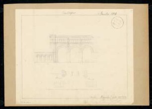 Stadttor Monatskonkurrenz Januar 1828: Grundrissskizze, Aufriss Stadtansicht; Maßstabsleiste