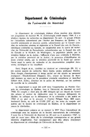 552, Département de Criminologie de l'université de Montréal