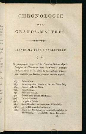 Chronologie des Grands-Maitres.