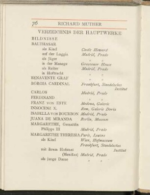 Verzeichnis der Hauptwerke