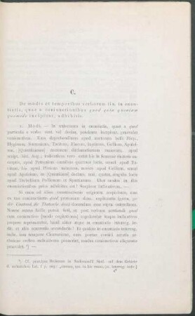 C. De modis et temporibus verborum fin. in enuntiatis, quae a coniunctionibus quod quia quoniam quomodo incipiunt, adhibitis.