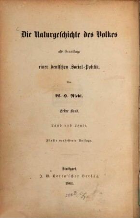 Die Naturgeschichte des Volkes als Grundlage einer deutschen Social-Politik, 1. Land und Leute