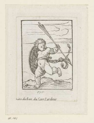 Kind mit Schild und Pfeil, aus: Symphorien Barbier, Les images de la mort, Lyon 1562, D 2 verso