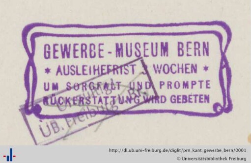 [Provenienz]: Kantonales Gewerbe-Museum Bern