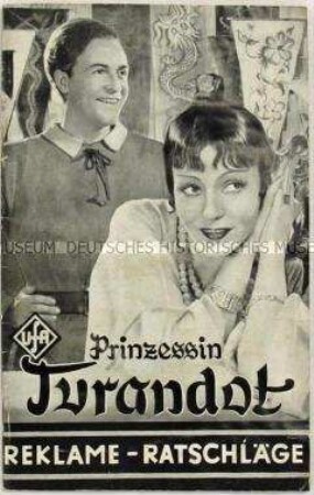 Reklame-Ratschläge der Ufa zu dem deutschen Spielfilm "Prinzessin Turandot"