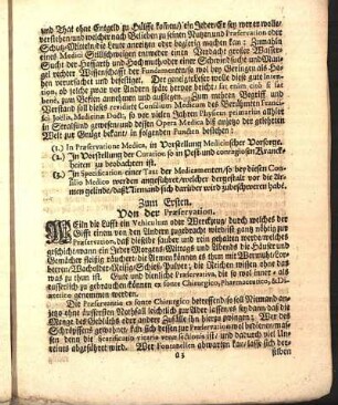 Zum Ersten. Von der Præservation.
