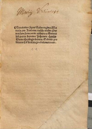 Tractatus super Salue regina : Materia pro Ambone valde vtilis