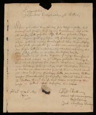 Brief von Johann Christian Doläus an Johann Dolaeus