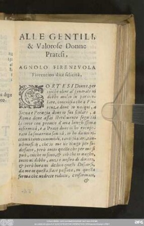Alle Gentili, & Valorose Donne Pratesi, Agnolo Firenzuola Fiorentino dice felicità.