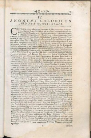 IV. Anonymi Chronicon Coenobii Schutterani.