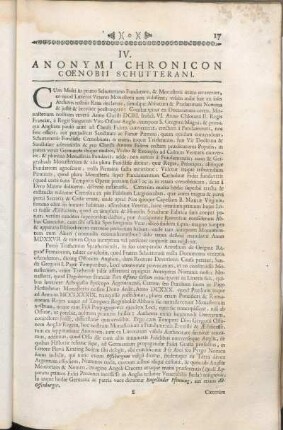 IV. Anonymi Chronicon Coenobii Schutterani.