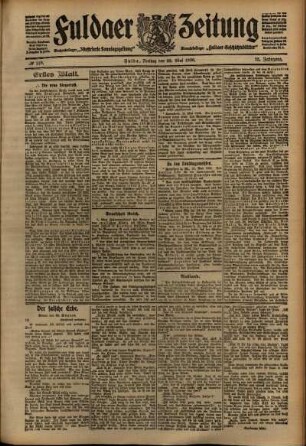 Erste Ausgabe vom Freitag, den 22. Mai 1908.