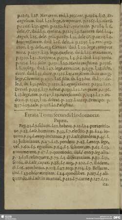 Errata Tomi secundi Hodomoriae Papaeae