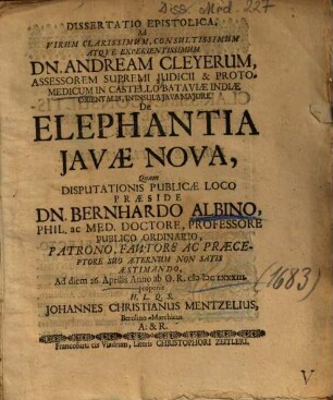 Dissertatio Epistolica, ... De Elephantia Javae Nova