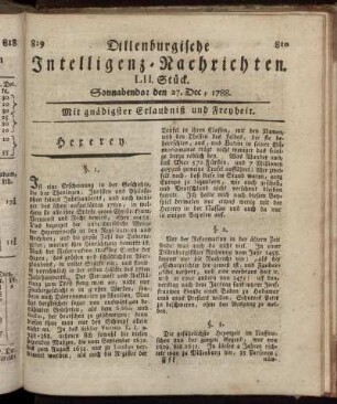 LII. Stück. Sonnabends : den 27. Dec., 1788.
