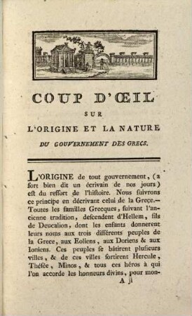 Coup D'Oeil sur l'origine et la nature du gouvernement des Grecs
