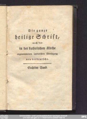 Sechster Band = sechster Band: Bibel: Altes Testament