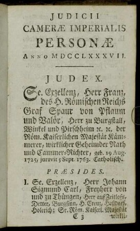Judicii Cameræ Imperialis Personæ Anno MDCCLXXXVII.