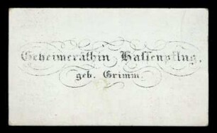 Visitenkarte von Charlotte Amalie Grimm