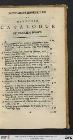 Fontaine’s bookseller at Mannheim Catalogue of English books