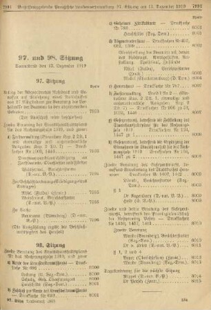 97. und 98. Sitzung. Sonnabend den 13. Dezember 1919